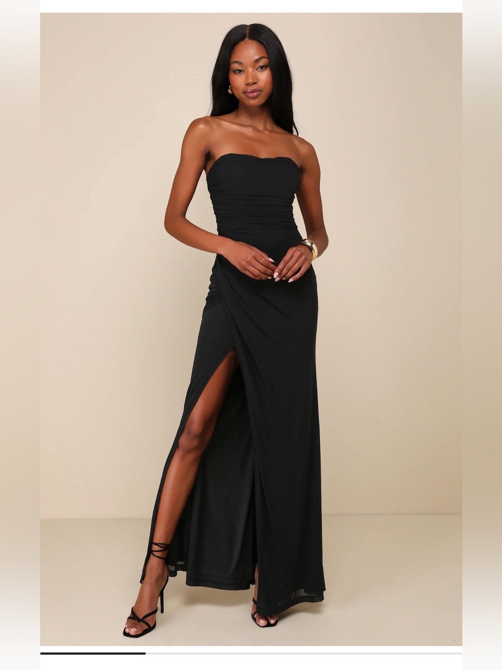 Lulu's Black Strapless Ruched Maxi Dress
